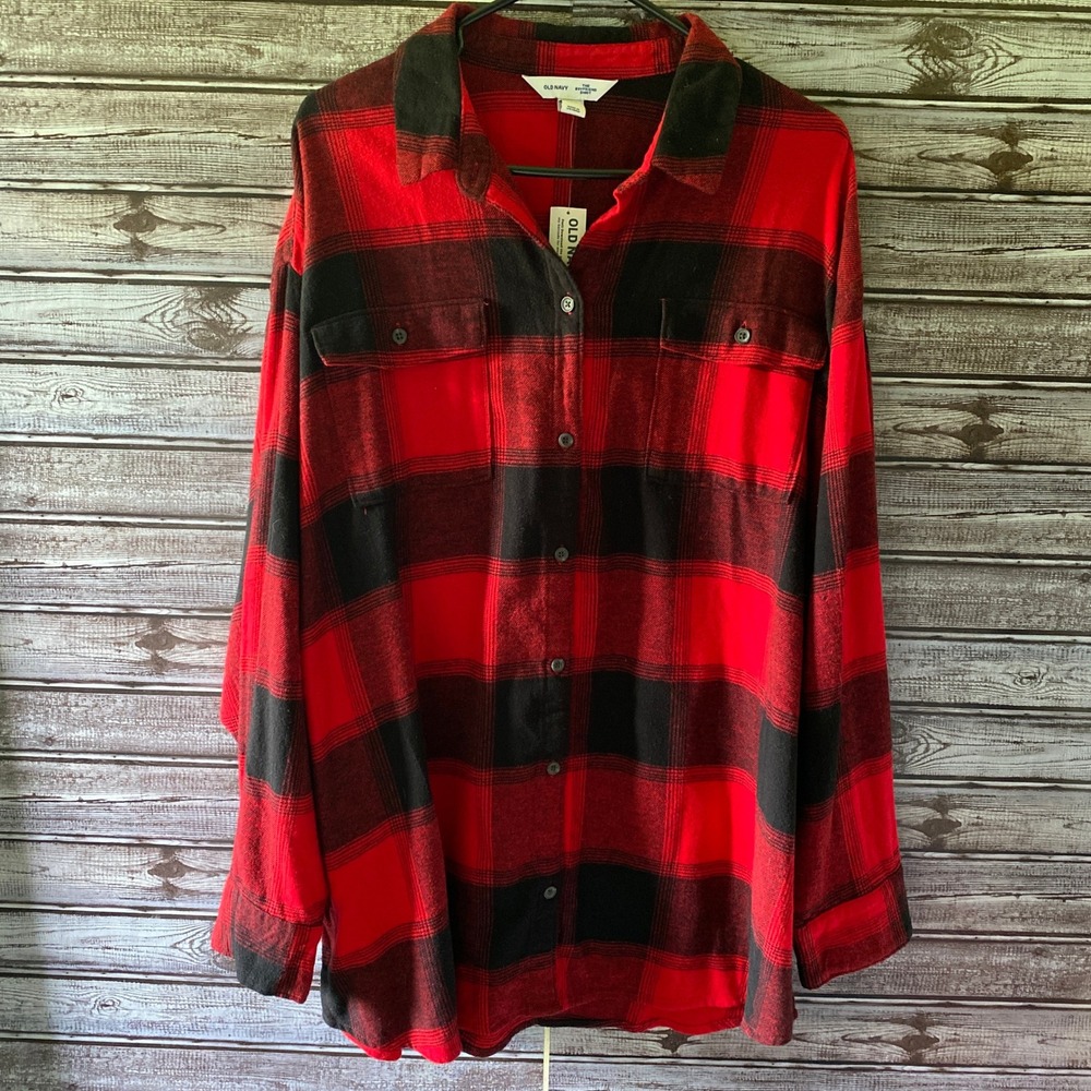 Old Navy Women's‎ Long-Sleeved Button-Down Boyfriend Shirt Size 2X Flannel NWT